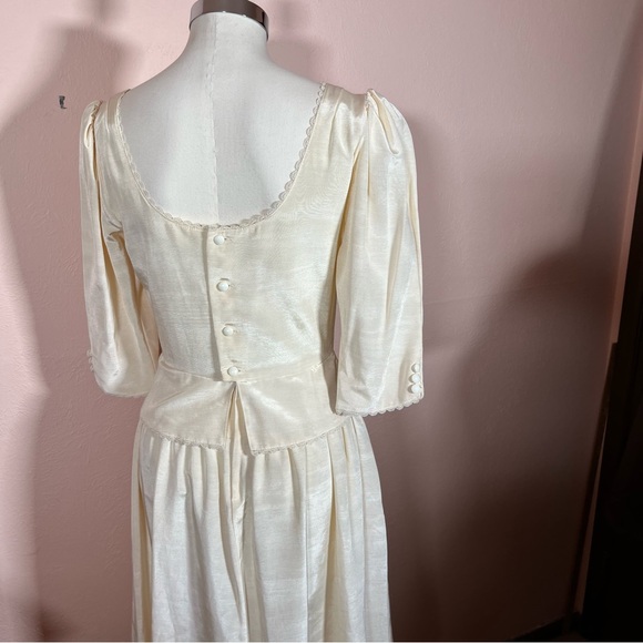 Vintage 80 90 Lanz Cream White Satin Puff sleeve Peplum Victorian Dress wedding - Picture 8 of 17